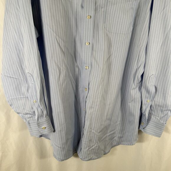 Jos A Bank Traveler's Shirt Men 17.5 35 Blue Striped Button Up Long SleeveTailor - Picture 2 of 9